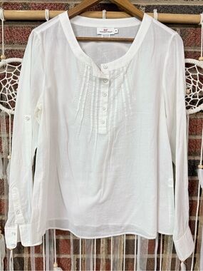 Vineyard Vines White Long-Sleeve Pintuck Button-Down Sheer Blouse